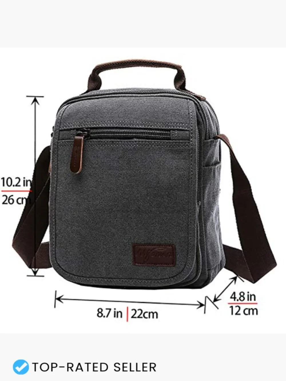 Small Canvas Crossbody Messenger Bag Work Bag 9 Pockets Adjustable Strap